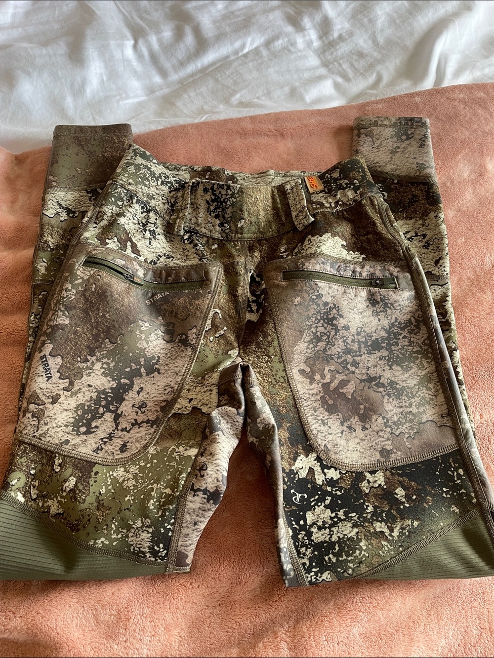 Olive Camo Leggings with Stretch Panels, XS - Picture 2 of 5
